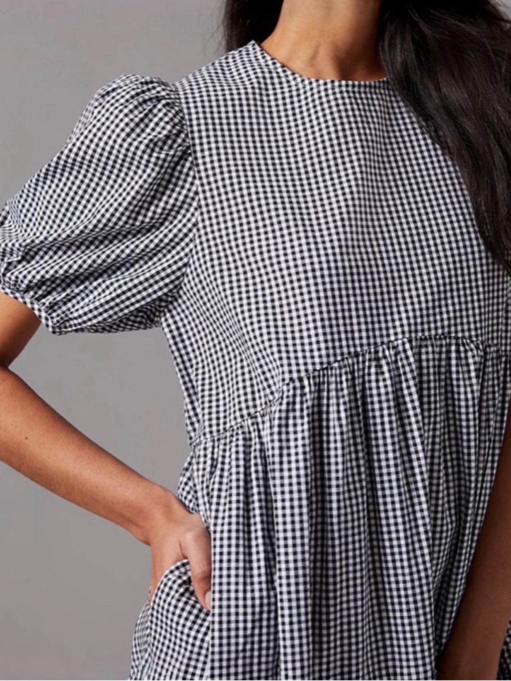 Anthropologie Eri + Ali Evaline Gingham Puff Sleeve Maxi Dress Black White M - Picture 3 of 6